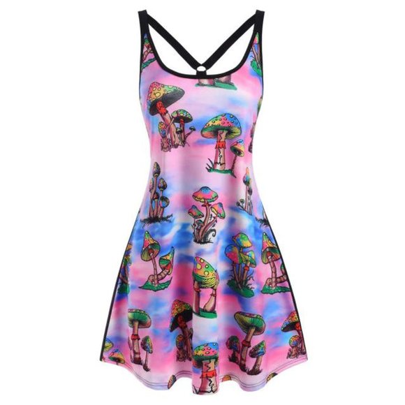 Mushroom Sky Print Tank Dress - Picture 1 of 4